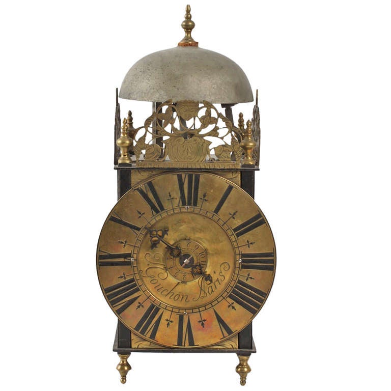 French Iron and Brass Lantern Clock by Couchon a Paris, circa 1725 For Sale