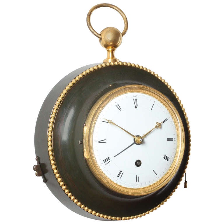 French Empire Patinated Bronze Wall Clock with Quarter Repeat, circa 1800 For Sale