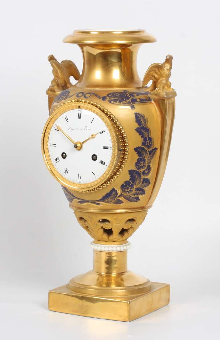 First Empire French Empire, Gilt Sevres, Porcelain Urn Mantel Clock For Sale