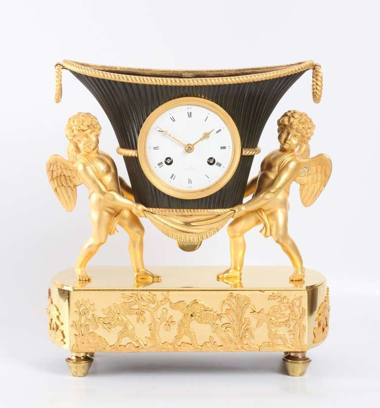 French Empire Ormolu and Bronze Urn Mantel Clock