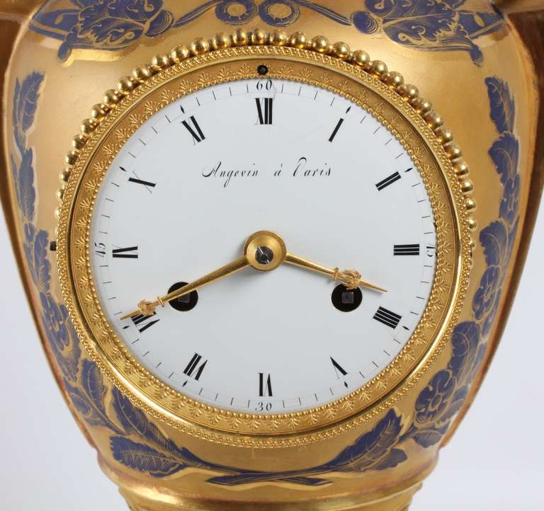 French Empire, Gilt Sevres, Porcelain Urn Mantel Clock For Sale 3