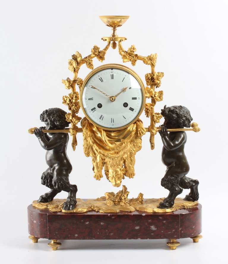 French Louis XVI Ormolu and Bronze Sculptural Mantel Clock,