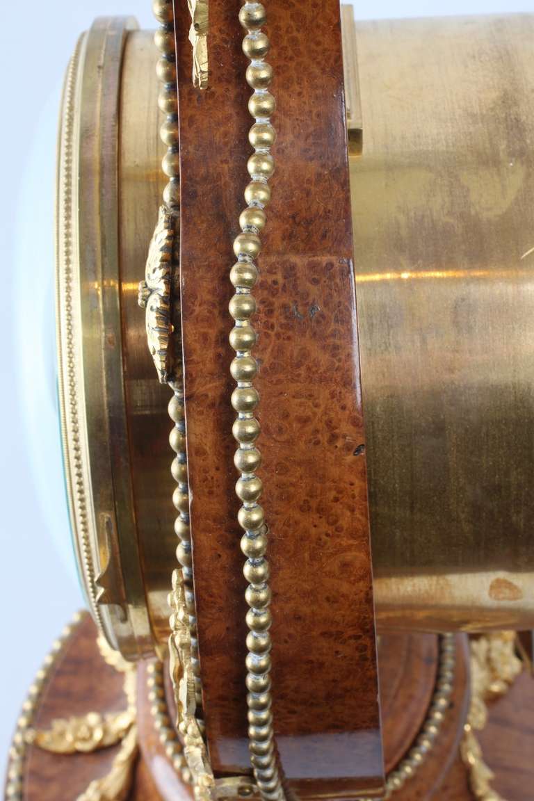 Fine French Louis XVI Style, Amboine Gilt Brass Lyre Clock For Sale 3