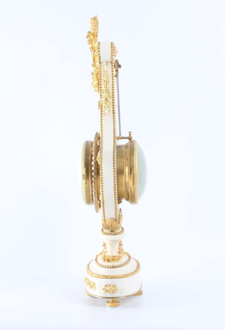19th Century French Louis XVI Style, Marble Lyre Clock with Oscillating Bezel For Sale
