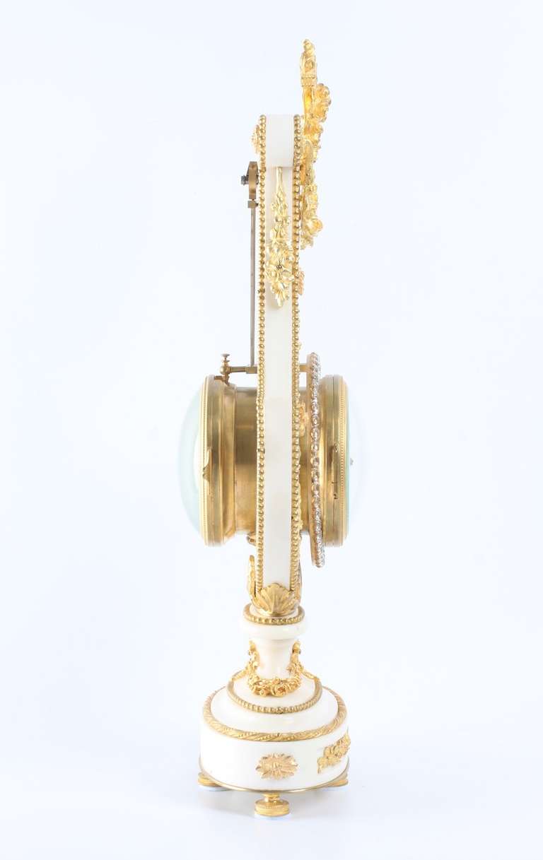 French Louis XVI Style, Marble Lyre Clock with Oscillating Bezel For Sale 2