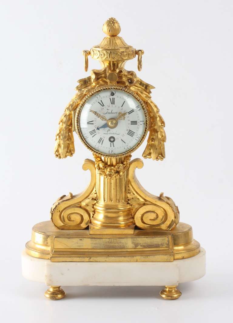 Small French Louis XVI Ormolu and Marble Timepiece