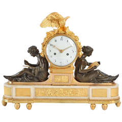Antique Fine French Directoire Ormolu and Bronze Sculptural Mantel Clock