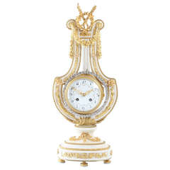 French Louis XVI Style, Marble Lyre Clock with Oscillating Bezel
