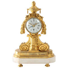 Small French Louis XVI Ormolu and Marble Timepiece