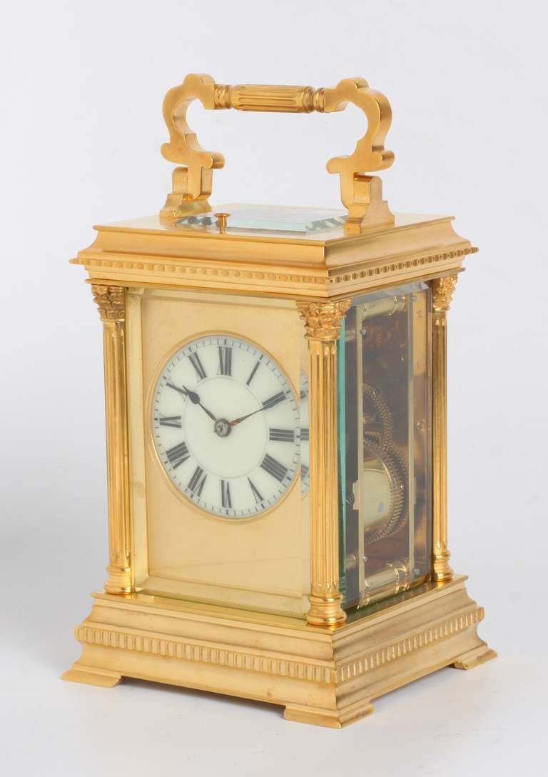 Fine French Gilt Anglaise Case Carriage Clock by Henri Jacot