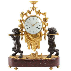 French Louis XVI Ormolu and Bronze Sculptural Mantel Clock,
