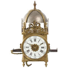 Lovely Miniature French, Brass Alarm Lantern Wall Timepiece