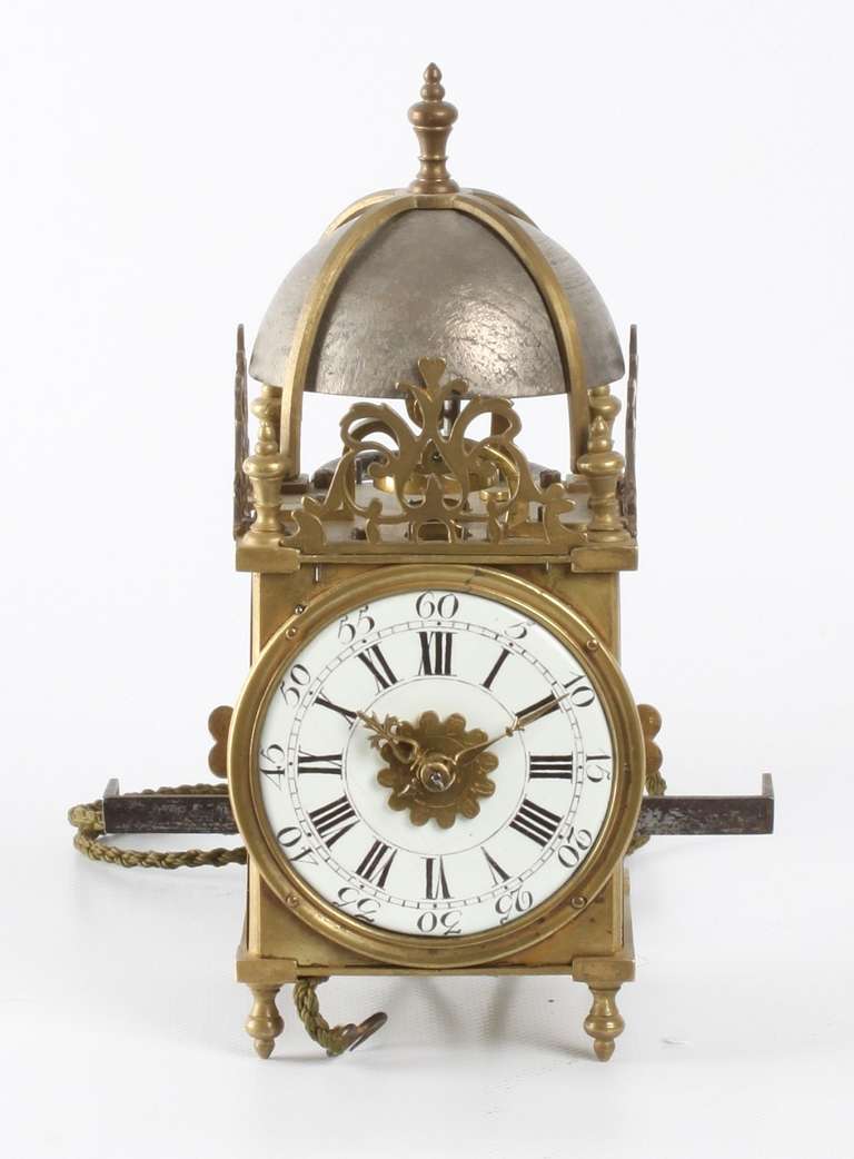 Lovely Miniature French, Brass Alarm Lantern Wall Timepiece