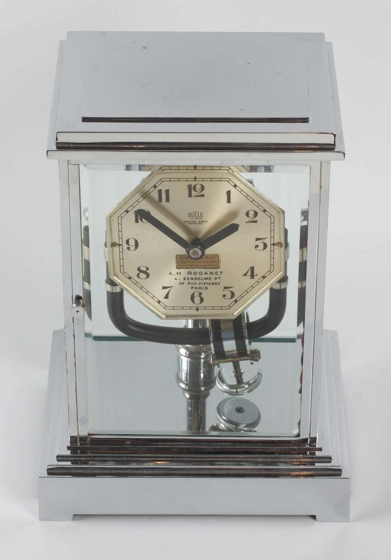 French Art Deco Electrical Nickel Table Timepiece by Bulle 4