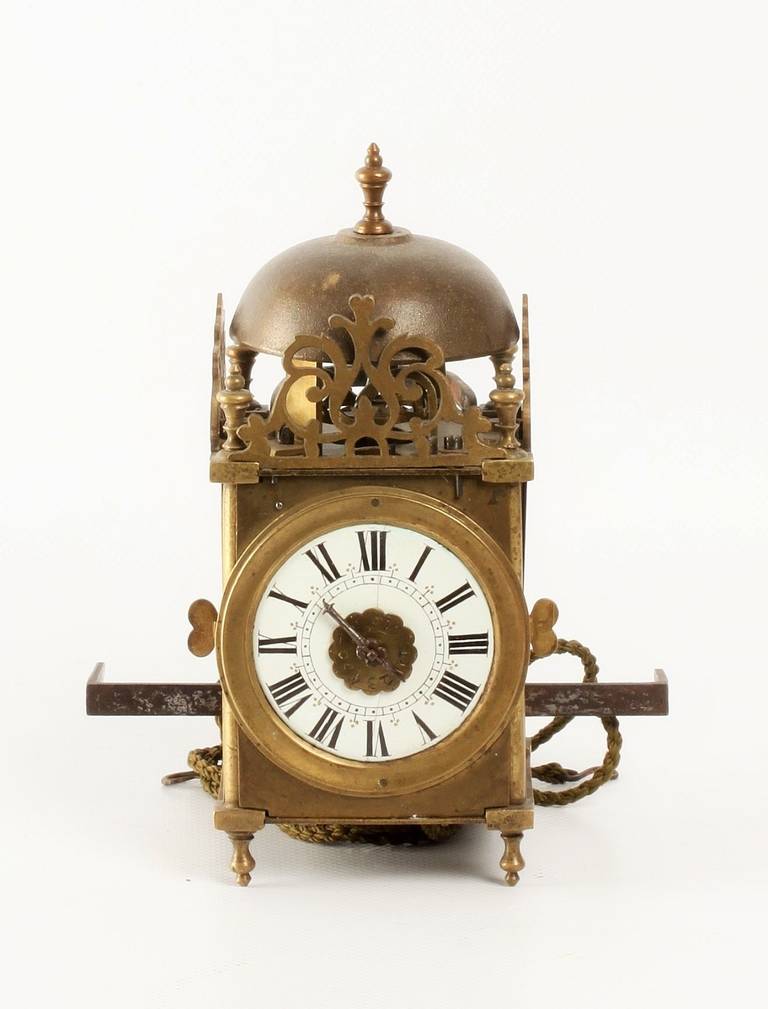Lovely Miniature French, Brass Lantern Alarm Wall Timepiece
