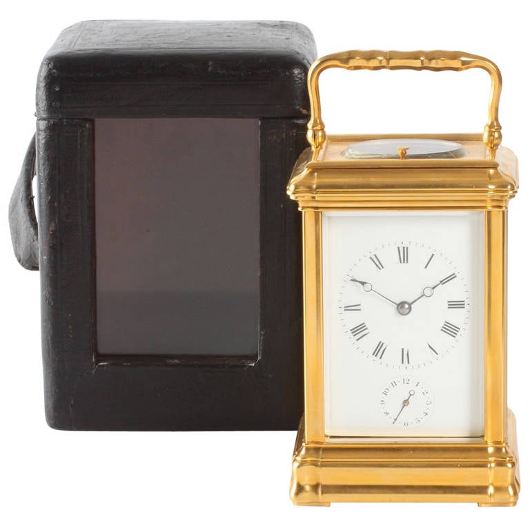 French Gilt Brass, Case Carriage Clock with Alarm For Sale at 1stDibs