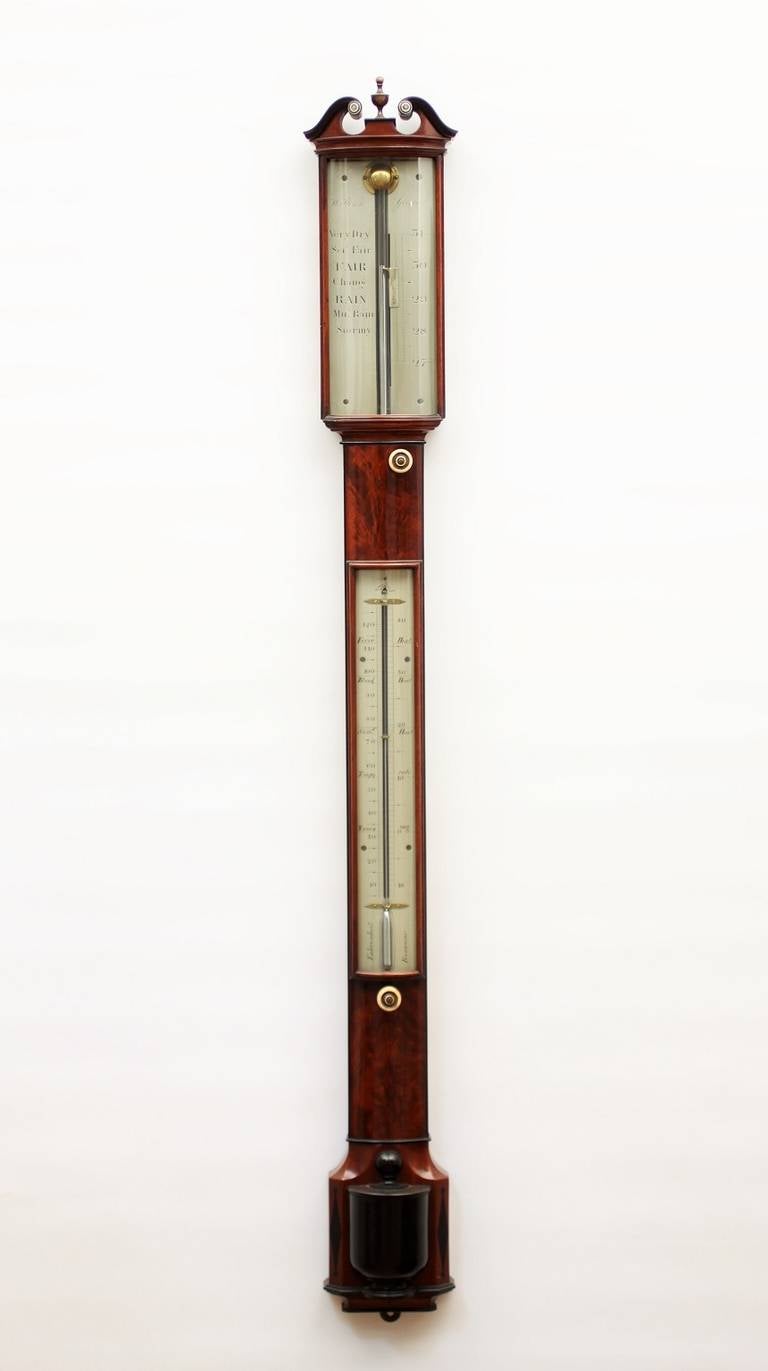 A fine English mahogany bowfront barometer, W. Heron, circa 1790