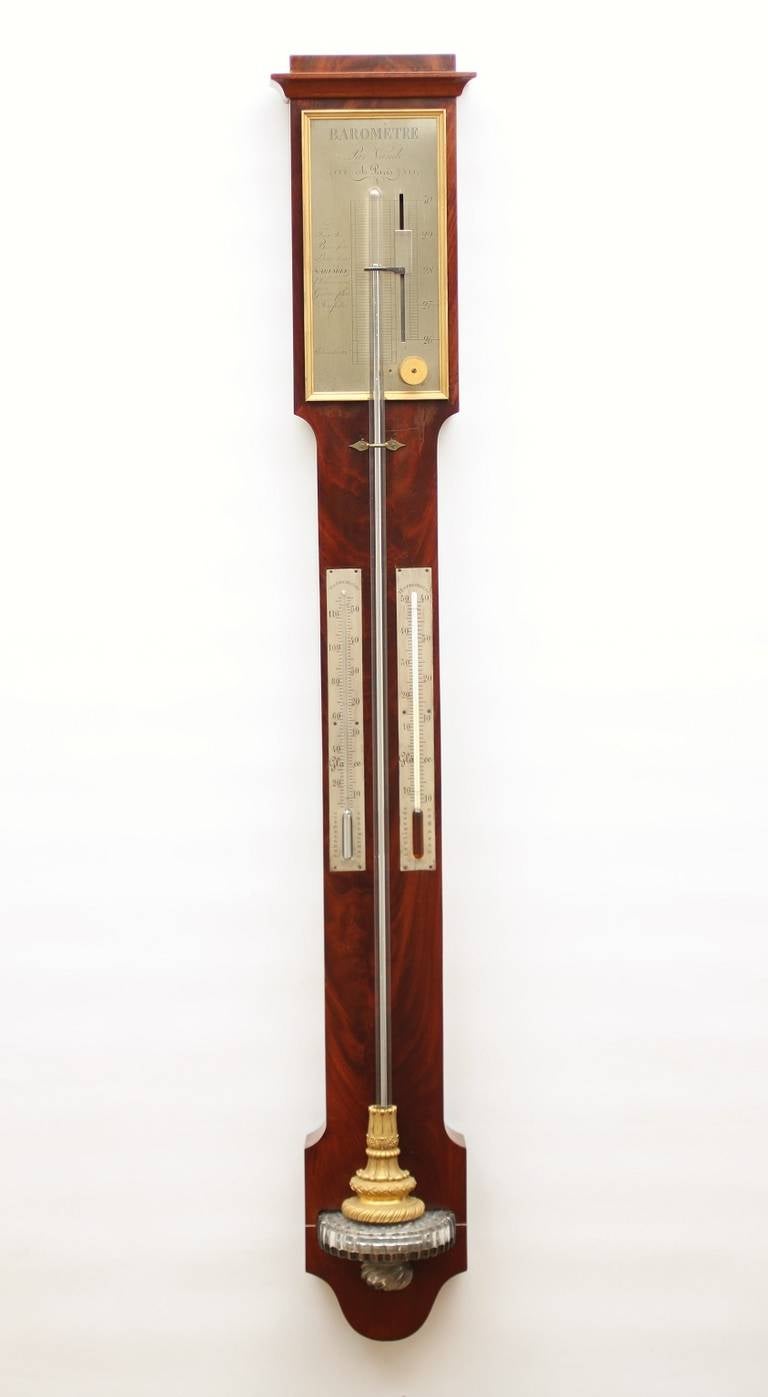 French Charles X Mahogany Stick Barometer by Vande à Paris