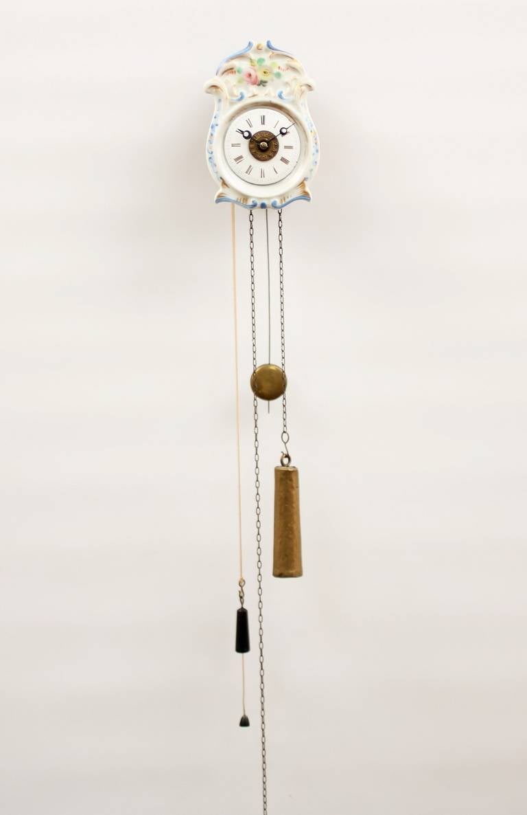 German Black Forest Wood and Porcelain Wall Timepiece