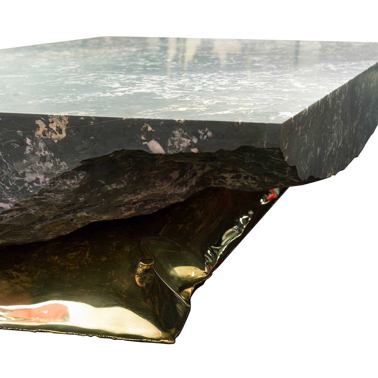 Contemporary Marble and Brass Coffee Table 