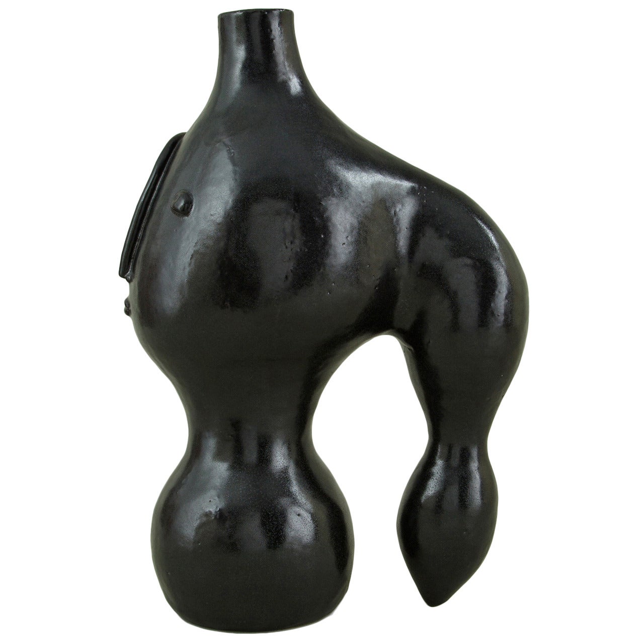 Black Enameled Stoneware Lamp Base by Dalo, 2014 For Sale