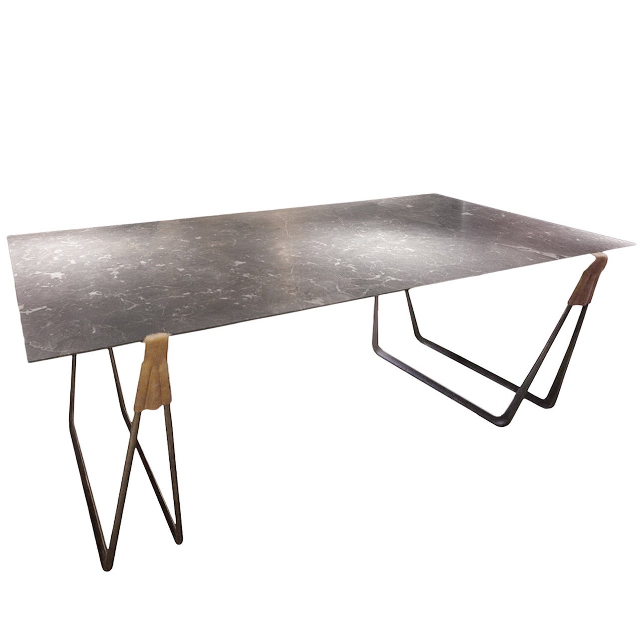 Marble and Steel Trestle Table "InVein" by Ben Storms, 2014 For Sale