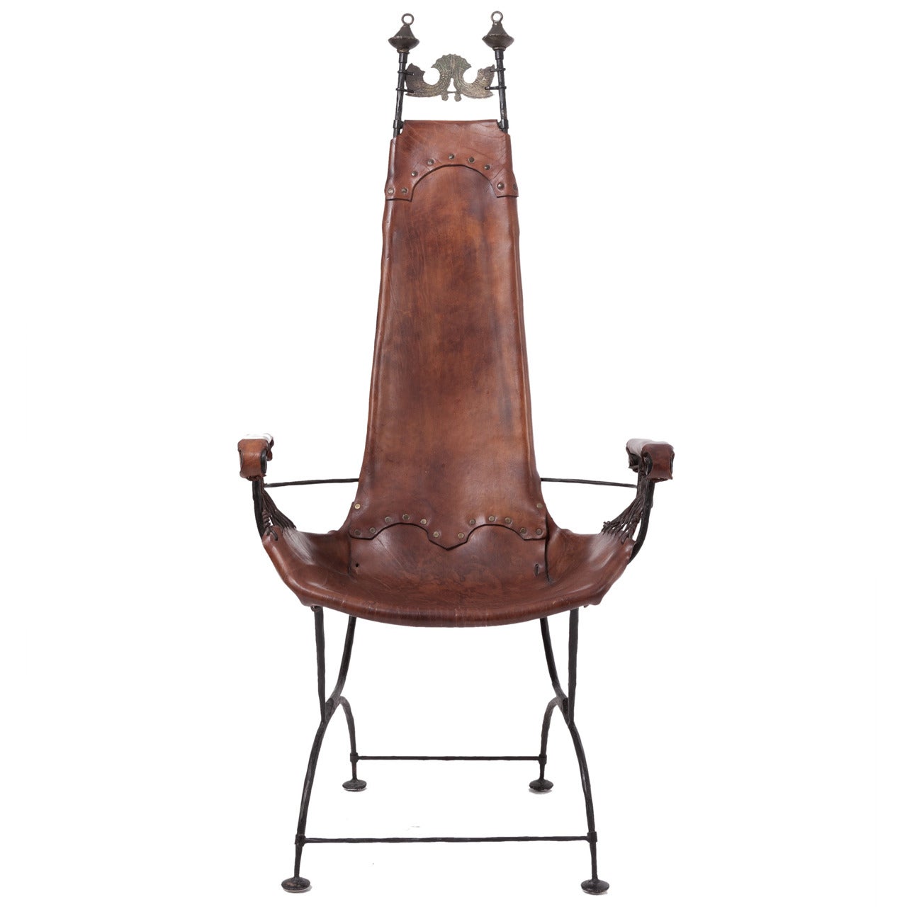 Bronze and Leather Throne Armchair by Sido and François Thevenin, 1970s For Sale