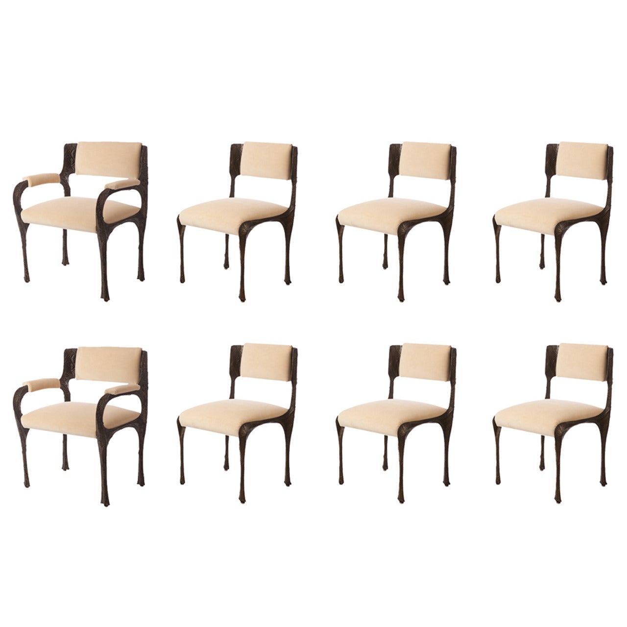 Set of Six Sculpted Bronze Dining Chairs and Two Armchairs by Paul Evans, 1970s For Sale