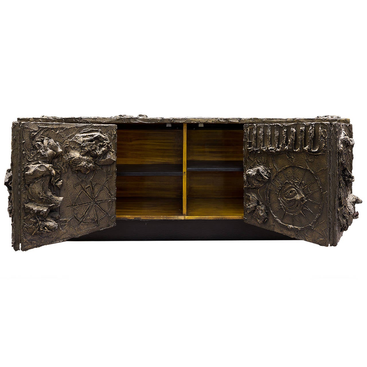 Late 20th Century Sculpted Bronze Four Door Cabinet by Paul Evans, 1970s For Sale