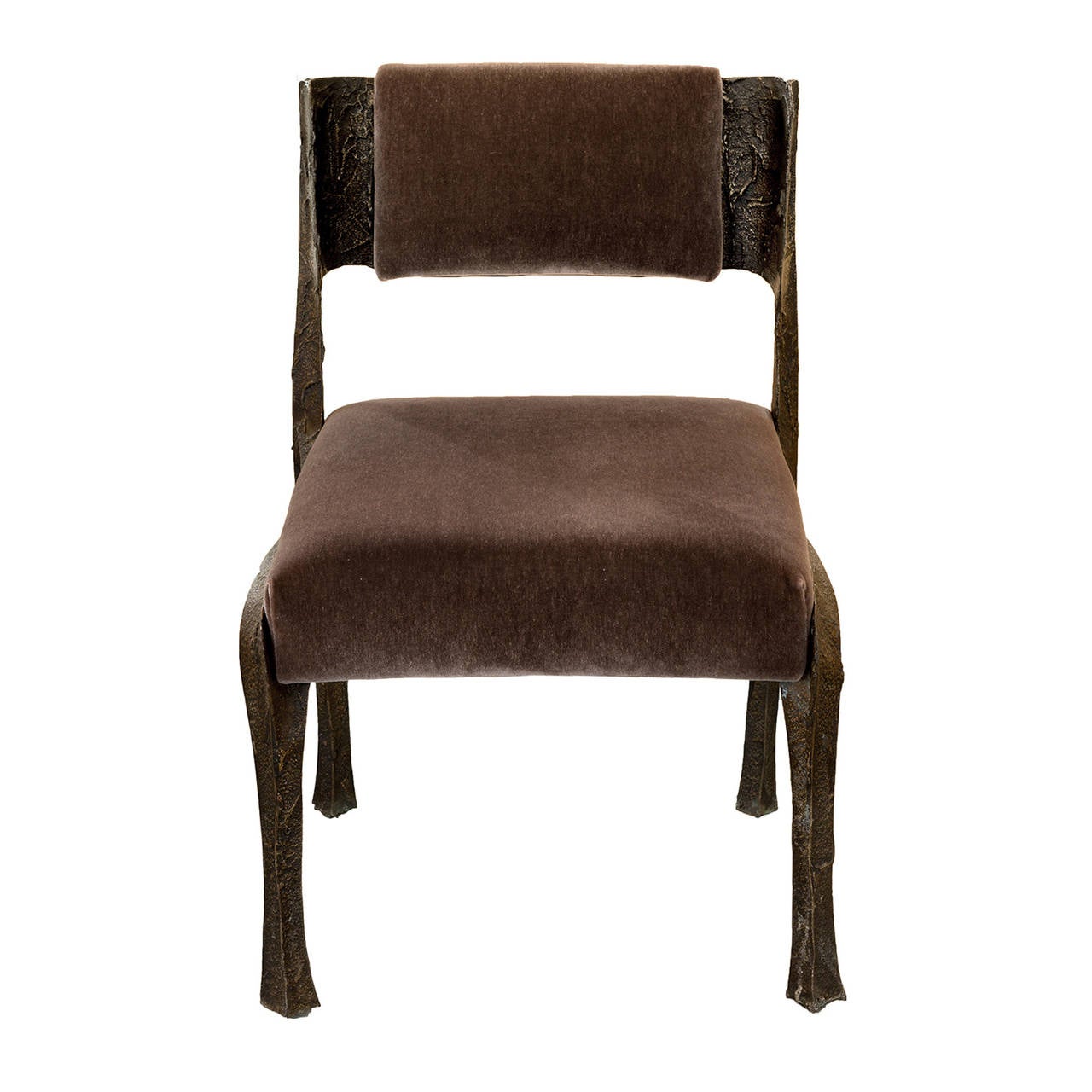 Set of Four Sculpted Bronze Dining Chairs and Two Armchairs by Paul Evans, 1970s