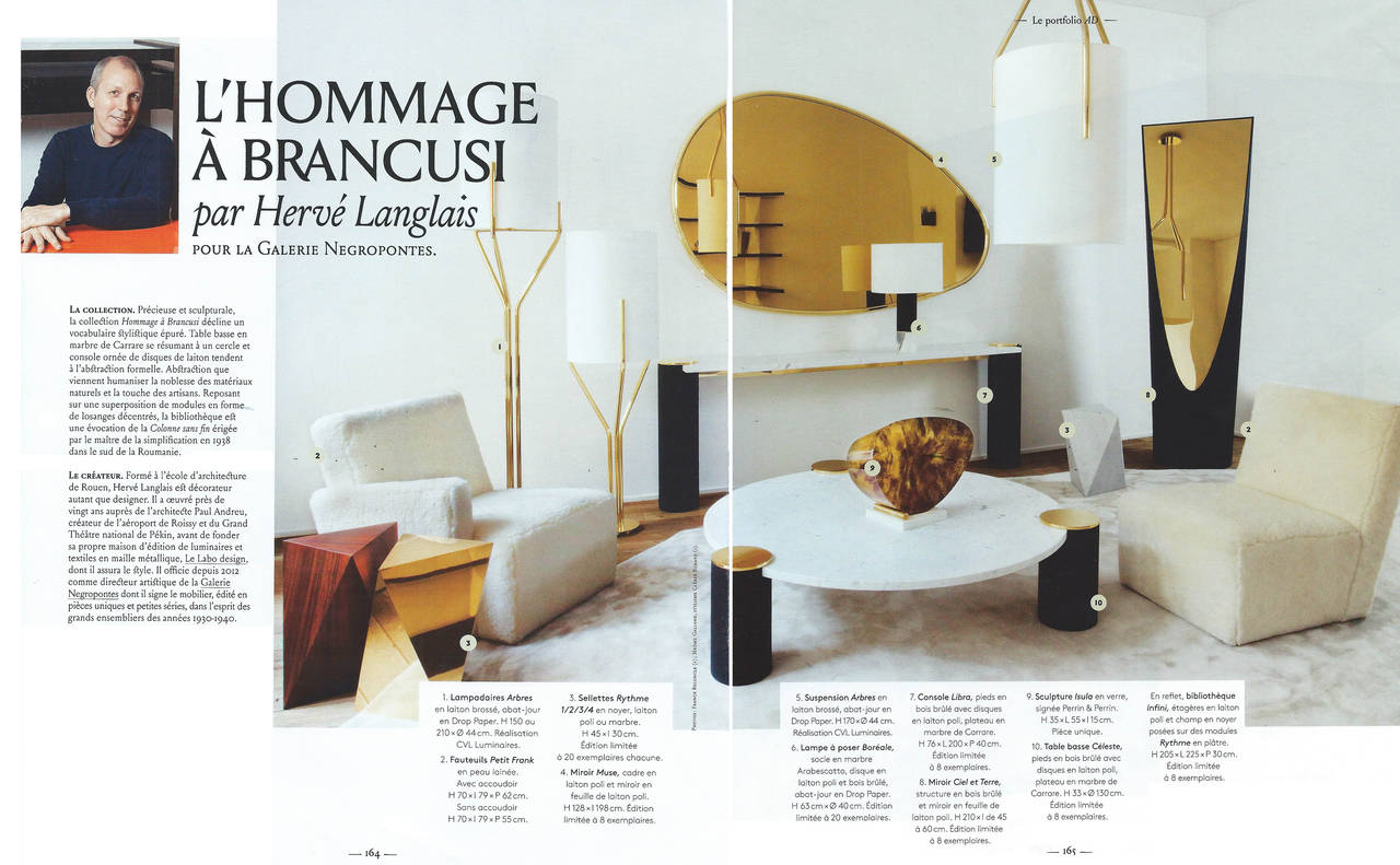 French Gold-Toned Polished Brass Mirror Muse by Hervé Langlais