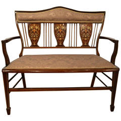 Mahogany and Marquetry Inlaid Edwardian Period Antique Settee