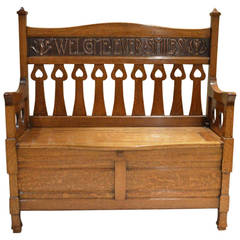 Rare Oak Arts & Crafts Period Bench by Shapland & Petter of Barnstaple