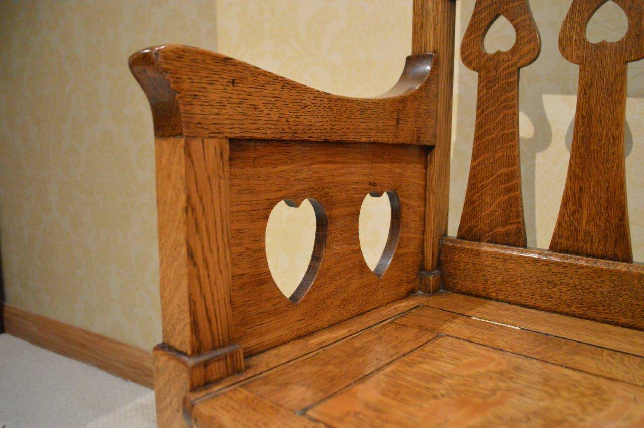 Arts and Crafts Rare Oak Arts & Crafts Period Bench by Shapland & Petter of Barnstaple