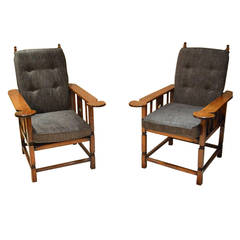 Good and Rare Pair of Oak Arts & Crafts Period Reclining Chairs