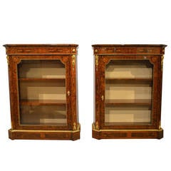 Pair of Burr Walnut and Marquetry Antique Pier Cabinets by Edwards & Roberts