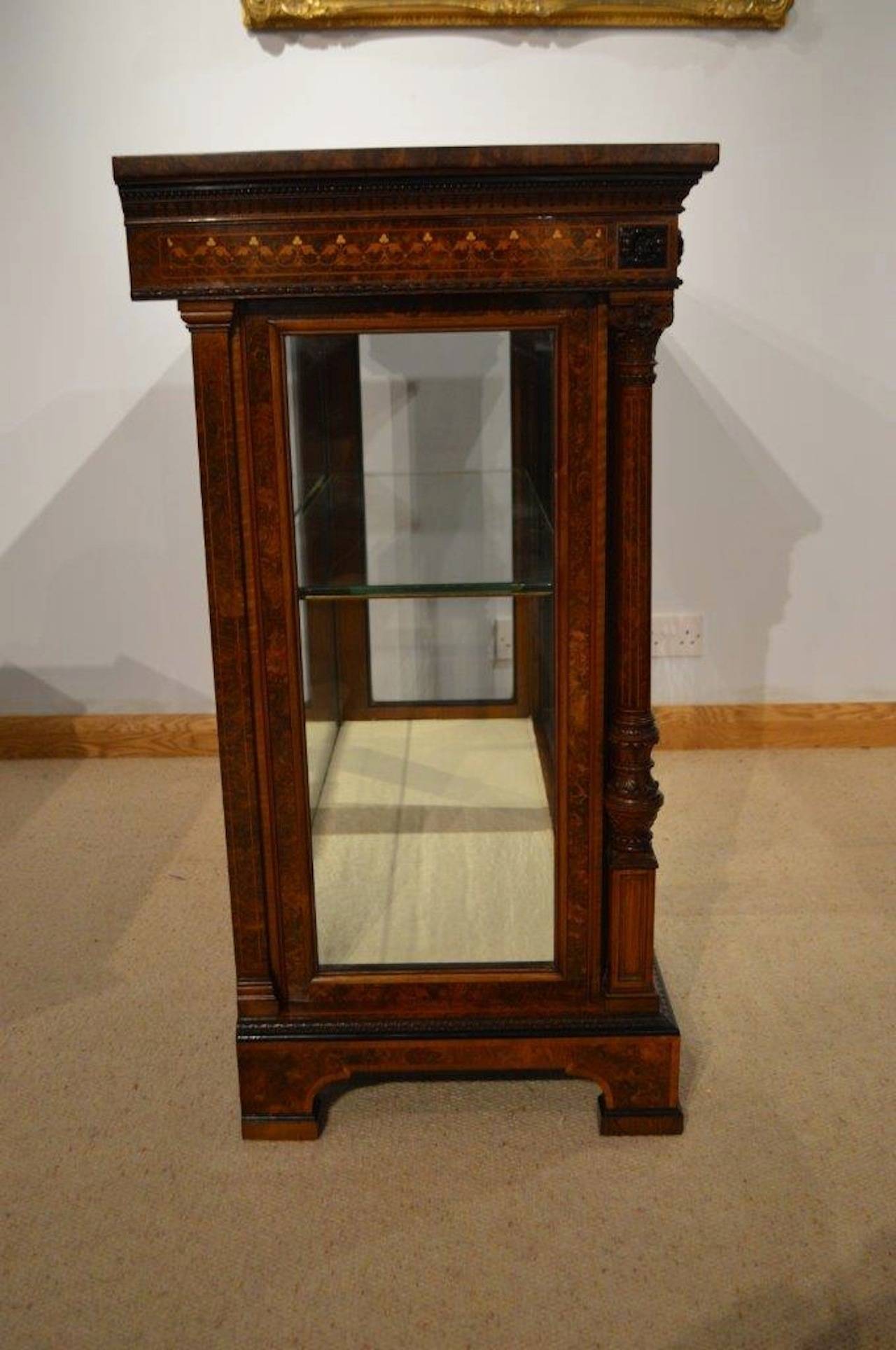 Exhibition Quality Burr Walnut Victorian Period Two-Door Pier or Display Cabinet For Sale 1