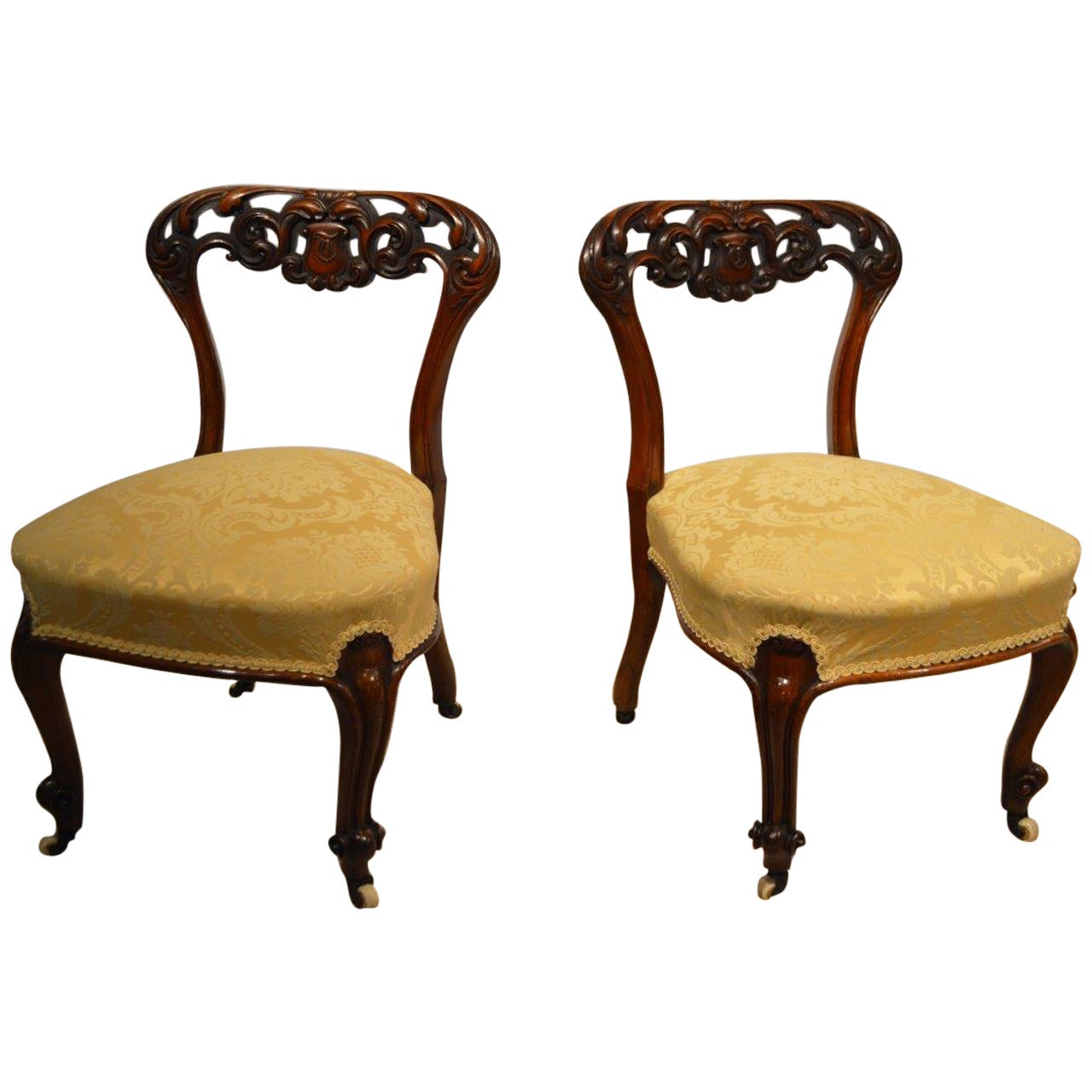 Beautiful Pair of Small Walnut Victorian Period Nursing Chairs
