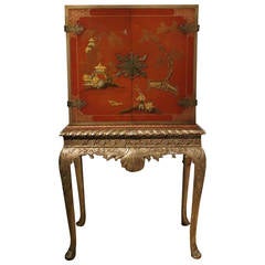 Antique A Beautiful Red Lacquer George I Style Cocktail Cabinet/Cabinet On Stand
