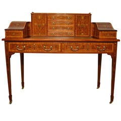 Antique Stunning Quality Marquetry Inlaid Sheraton Revival Carlton House Desk