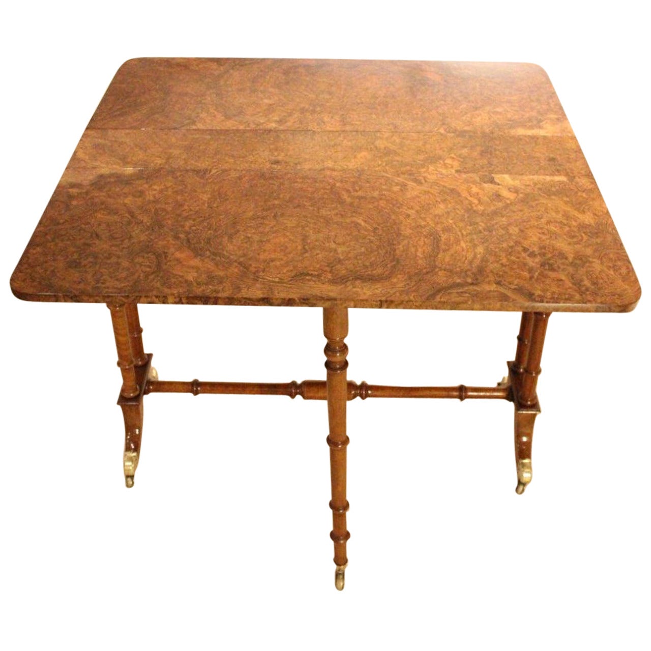 Very Good Burr Walnut Victorian Period Antique Sutherland Table