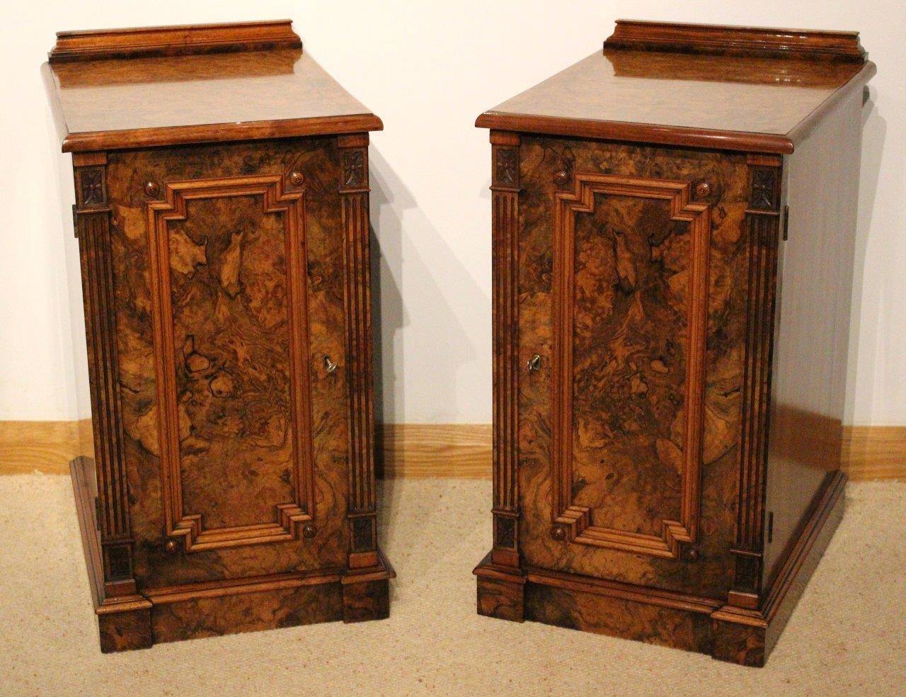 Good Pair of Burr Walnut Victorian Period Antique Bedside Cabinets (Adapted)