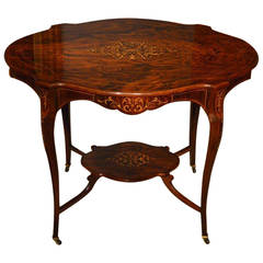 Beautiful Rosewood and Marquetry Inlaid, Late-Victorian Period Occasional Table