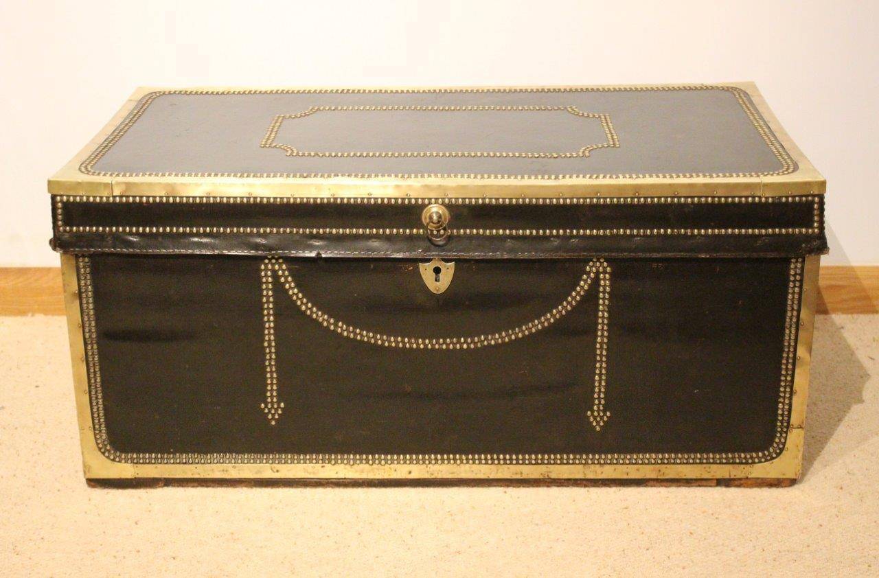 Leather and Brass 19th Century Camphor Trunk or Coffee Table