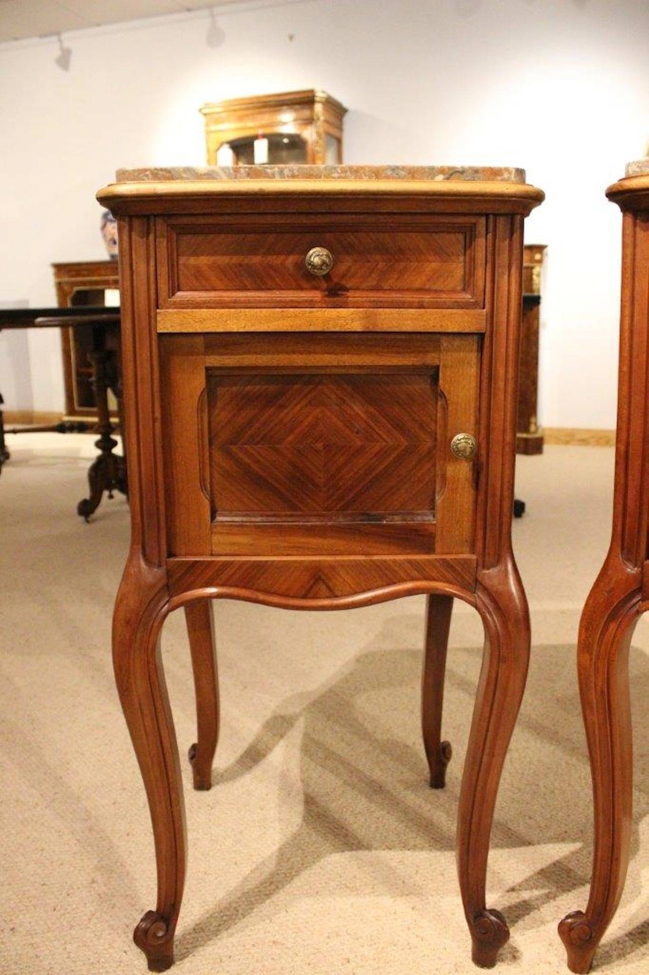 Good Pair of Walnut French Antique Bedside Cabinets or Cupboards