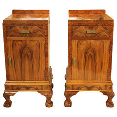 Good Pair of Figured Walnut Art Deco Period Antique Bedside Cabinets