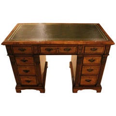 Beautiful Burr Walnut Late Victorian Period Antique Pedestal Desk