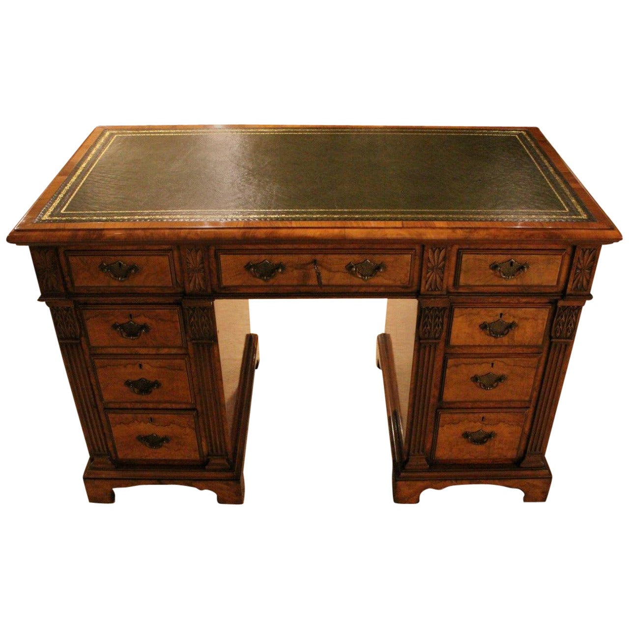 Beautiful Burr Walnut Late Victorian Period Antique Pedestal Desk