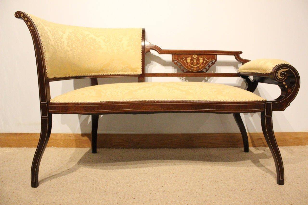 Mahogany Inlaid Edwardian Period Antique Settee In Excellent Condition In Darwen, GB