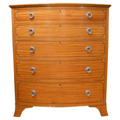 Superb Quality Satinwood Edwardian Period, Bow Front Antique Chest of Drawers